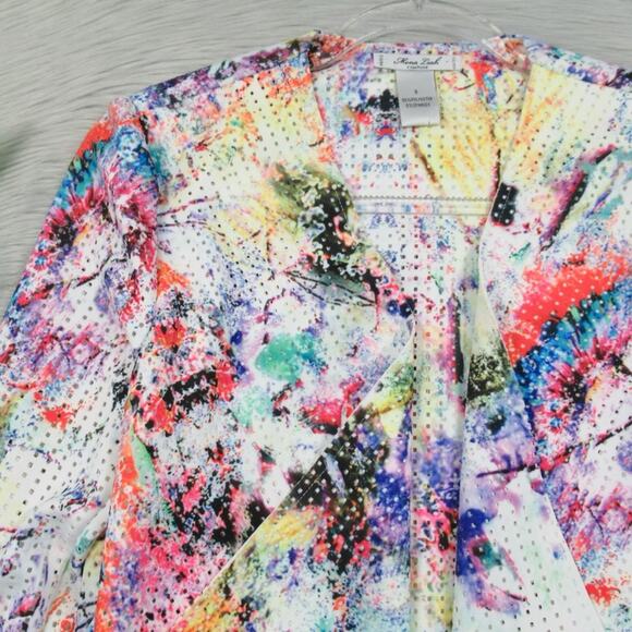 MONA LEAH COUTURE Perforated Watercolor Open Draped Front Jacket Size Small - Picture 6 of 11